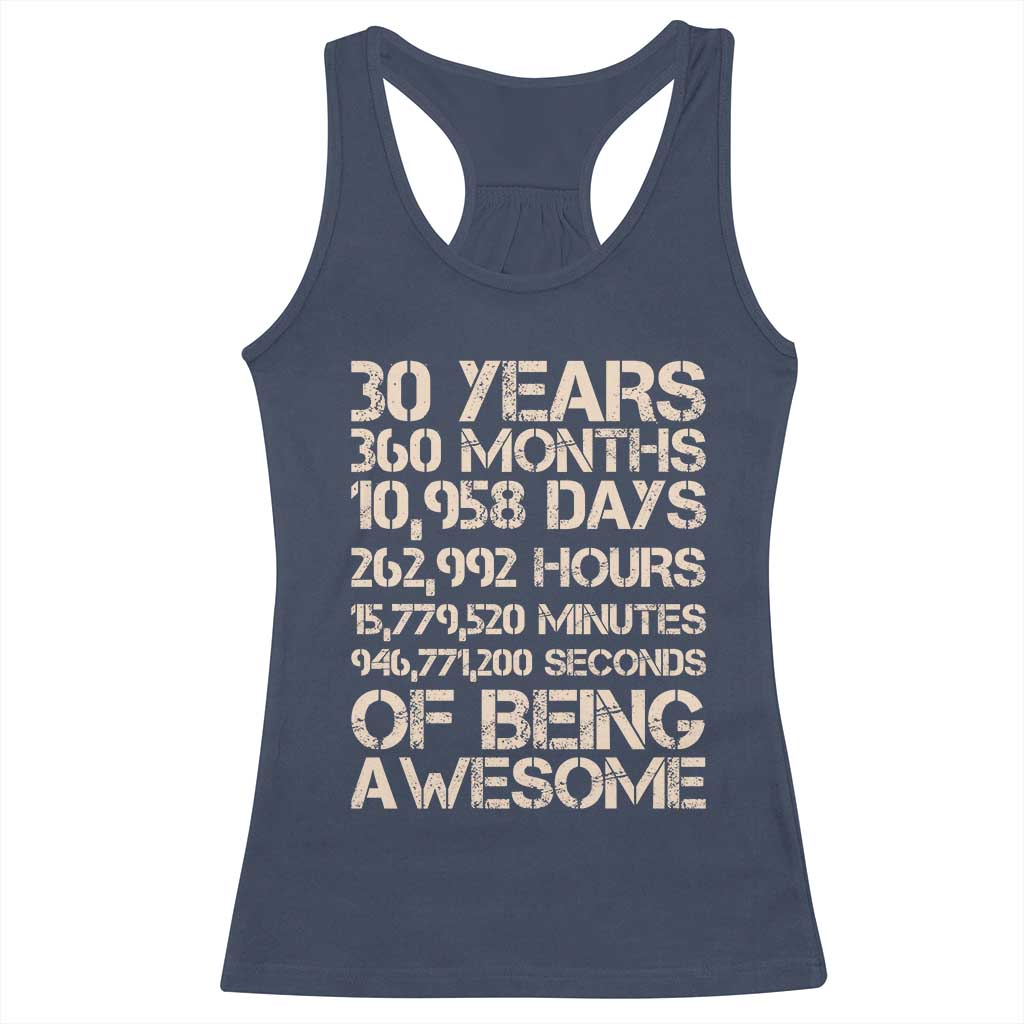 Vintage 30th Birthday Gift Racerback Tank Top 30 Years Of Being Awesome TS12 Navy Print Your Wear