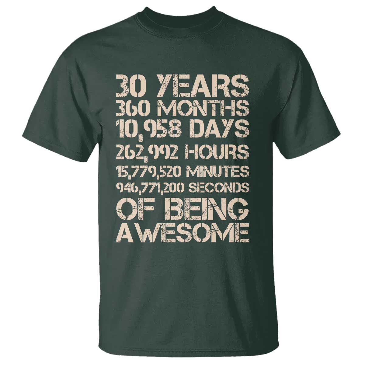 Vintage 30th Birthday Gift T Shirt 30 Years Of Being Awesome TS12 Dark Forest Green Print Your Wear