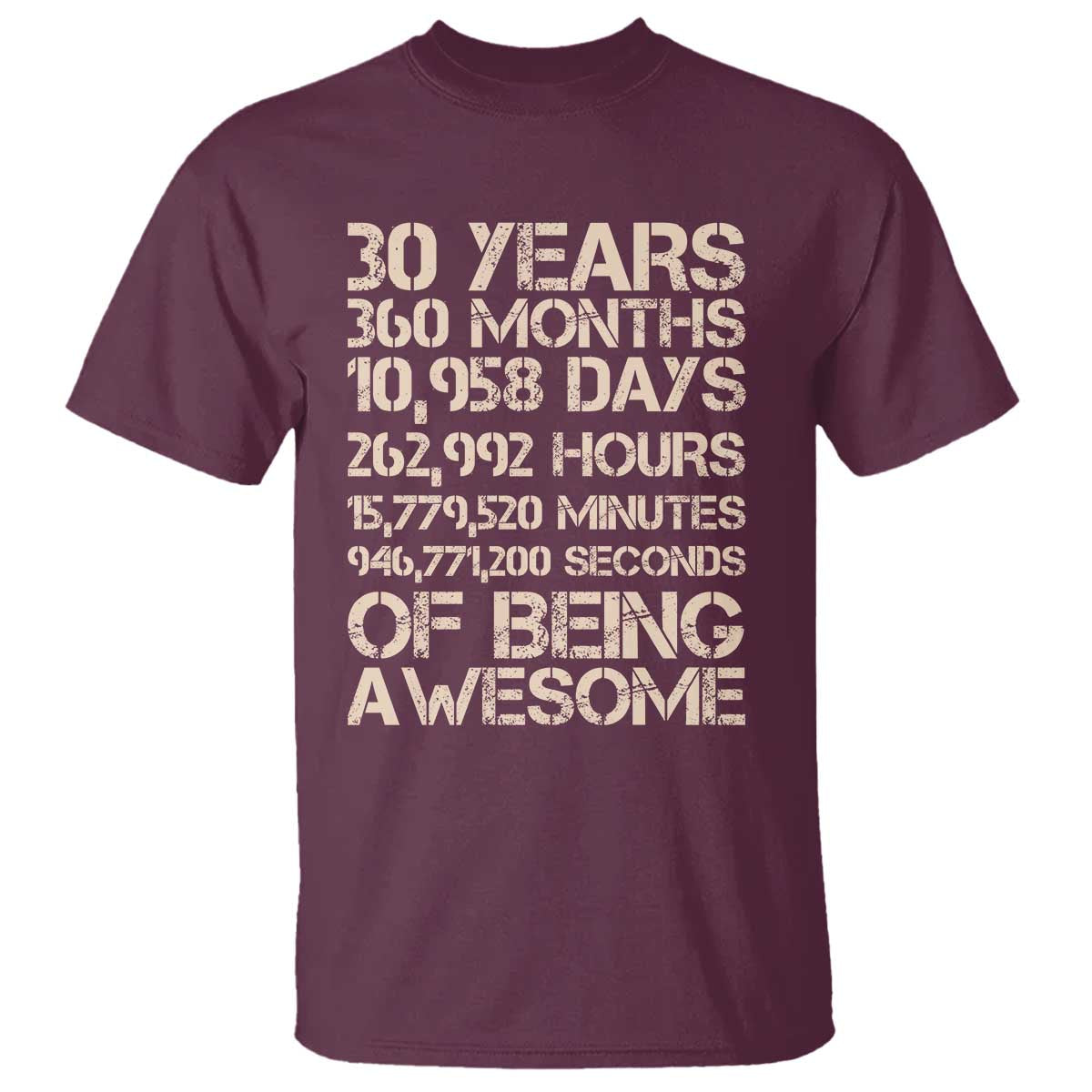Vintage 30th Birthday Gift T Shirt 30 Years Of Being Awesome TS12 Maroon Print Your Wear