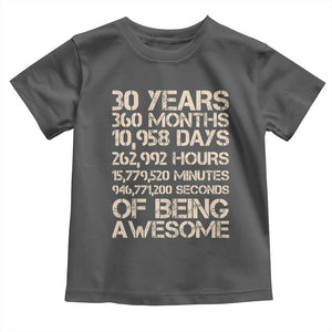 Vintage 30th Birthday Gift Toddler T Shirt 30 Years Of Being Awesome TS12 Dark Heather Print Your Wear