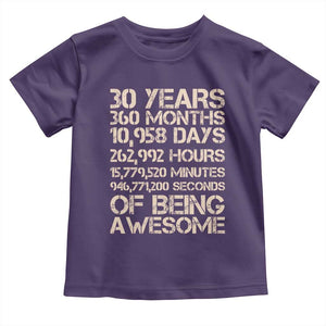Vintage 30th Birthday Gift Toddler T Shirt 30 Years Of Being Awesome TS12 Purple Print Your Wear