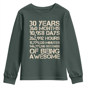 Vintage 30th Birthday Gift Youth Sweatshirt 30 Years Of Being Awesome TS12 Dark Forest Green Print Your Wear
