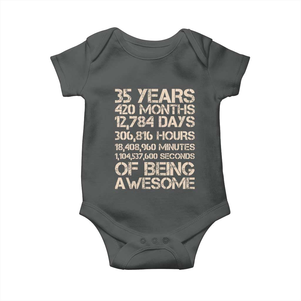 Vintage 35th Birthday Gift Baby Onesie 35 Years Of Being Awesome TS12 Dark Heather Print Your Wear