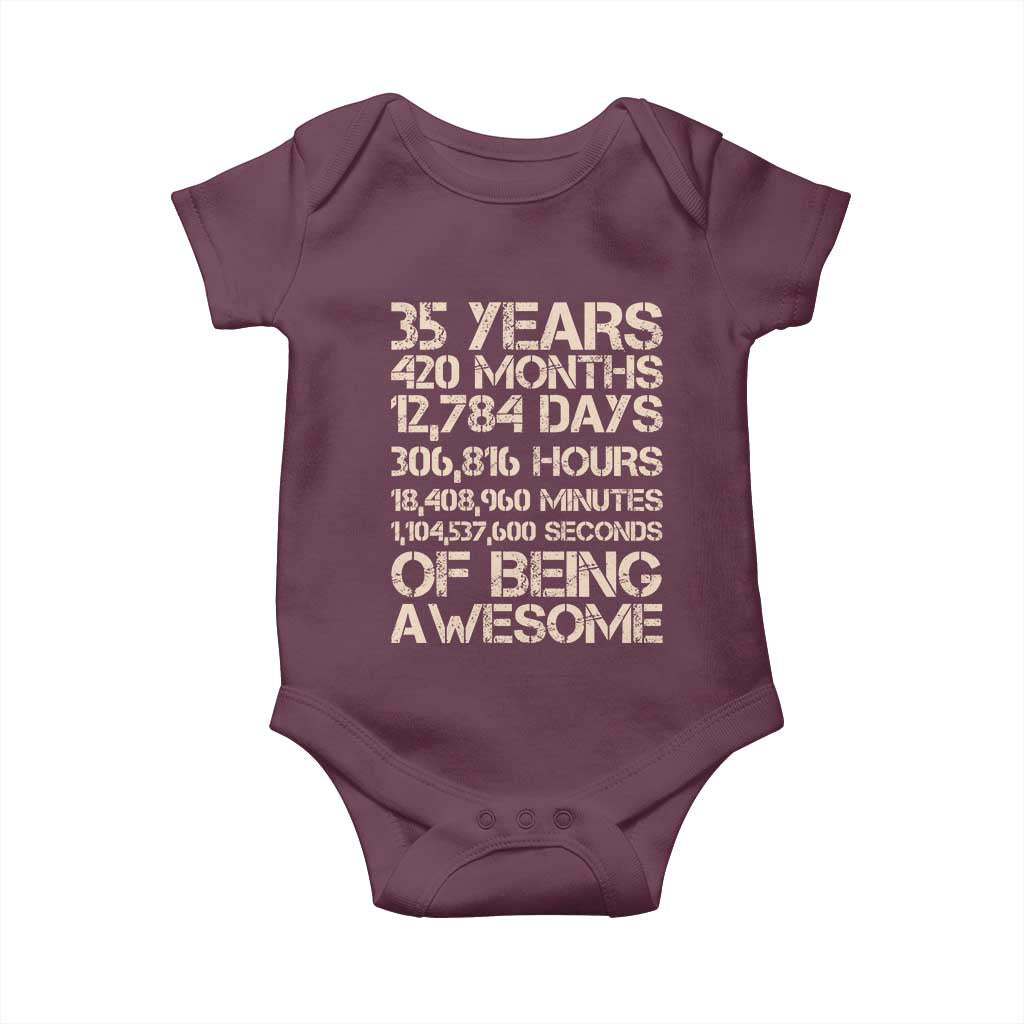 Vintage 35th Birthday Gift Baby Onesie 35 Years Of Being Awesome TS12 Maroon Print Your Wear