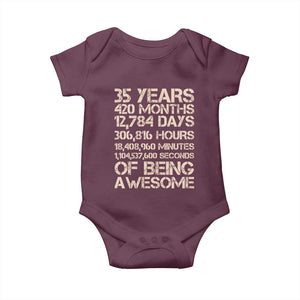 Vintage 35th Birthday Gift Baby Onesie 35 Years Of Being Awesome TS12 Maroon Print Your Wear