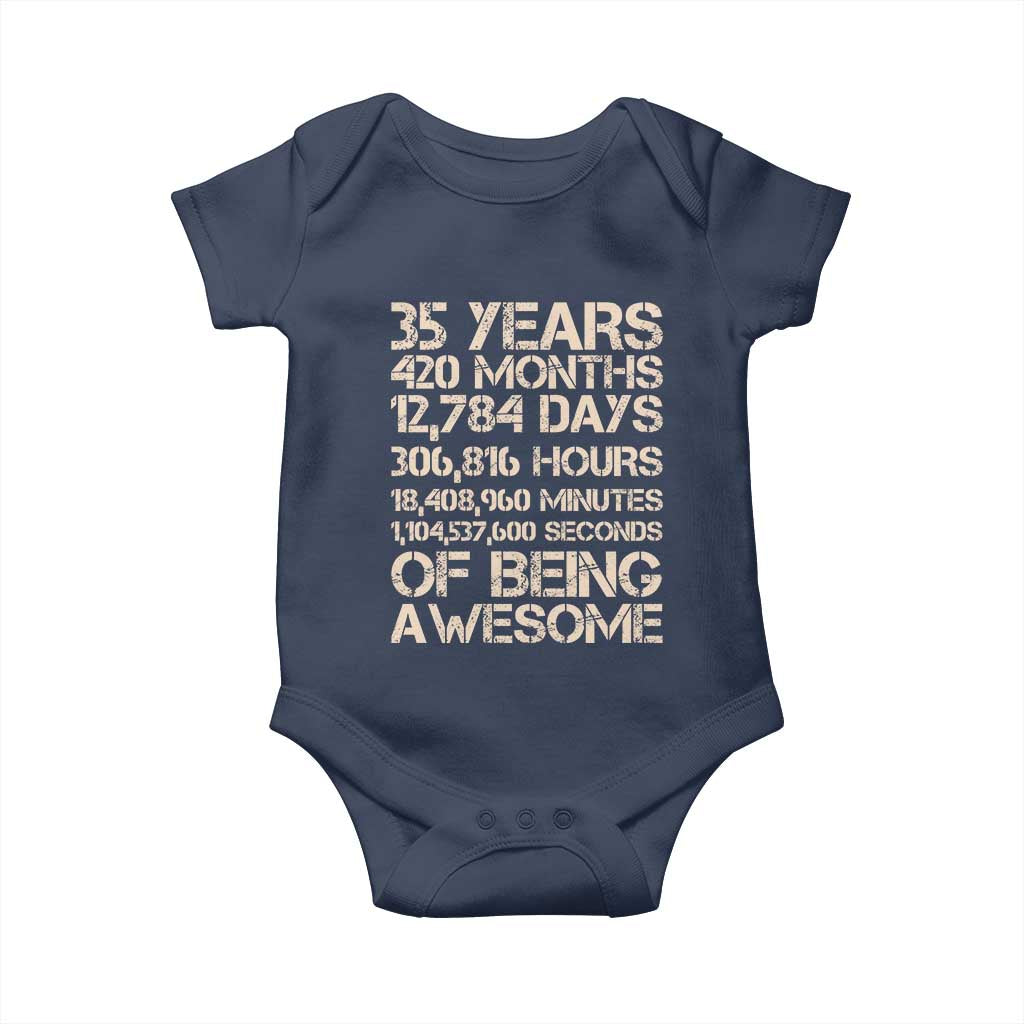 Vintage 35th Birthday Gift Baby Onesie 35 Years Of Being Awesome TS12 Navy Print Your Wear