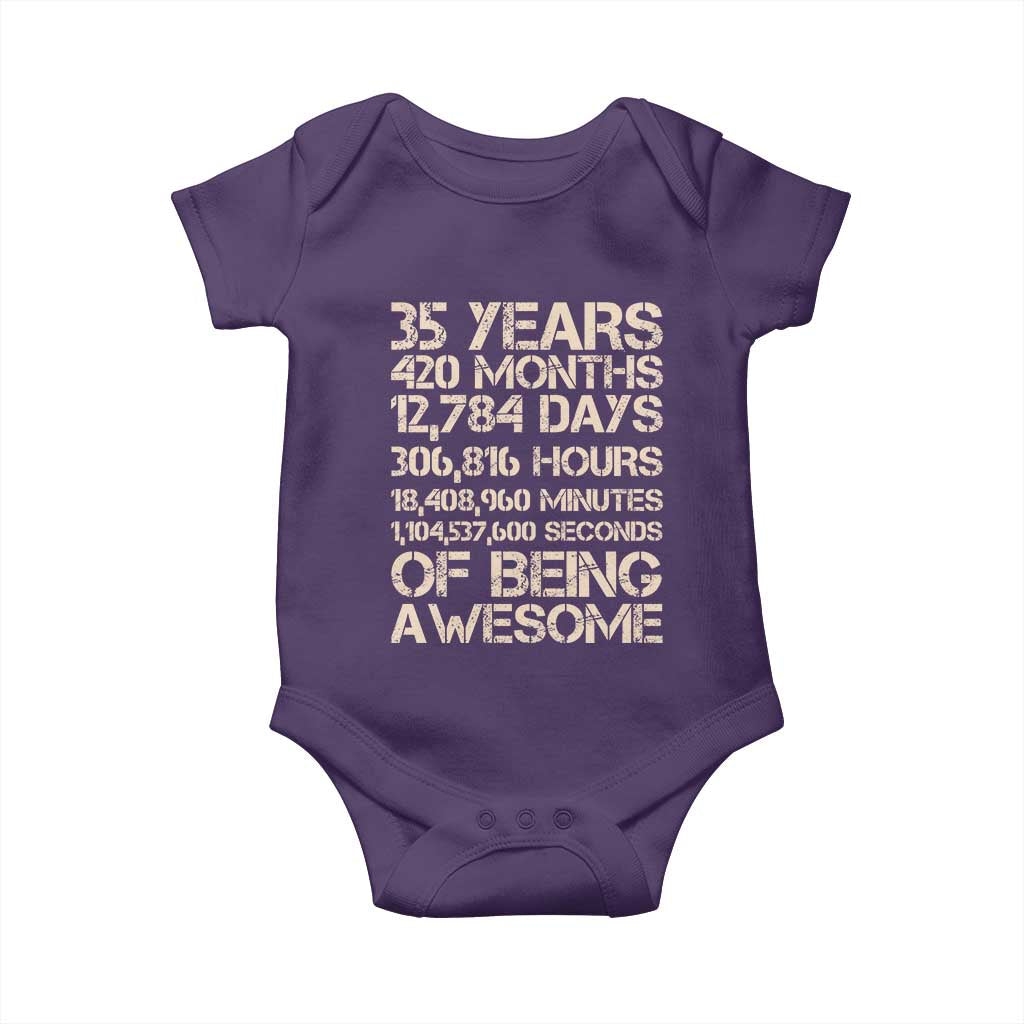 Vintage 35th Birthday Gift Baby Onesie 35 Years Of Being Awesome TS12 Purple Print Your Wear