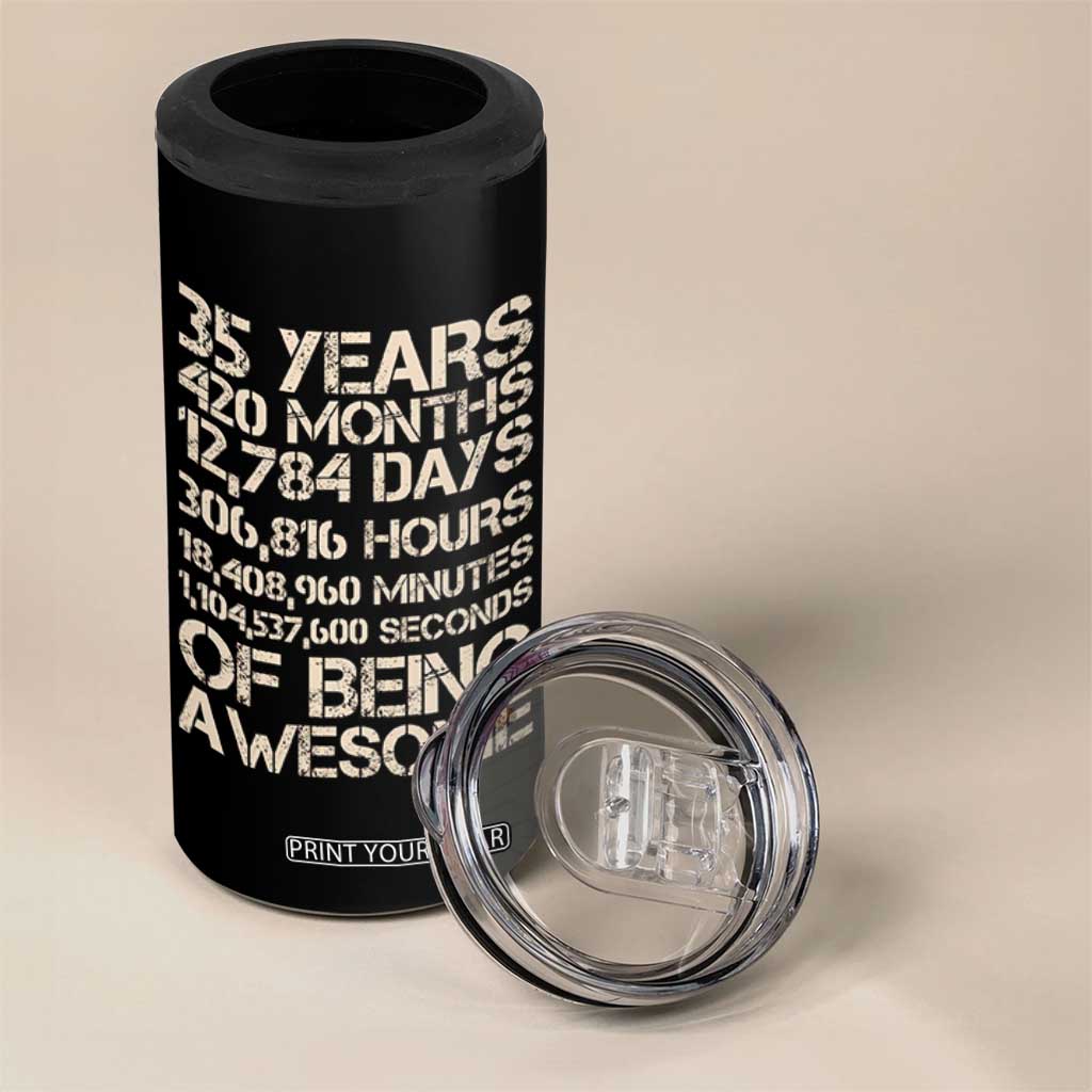 Vintage 35th Birthday Gift 4 in 1 Can Cooler Tumbler 35 Years Of Being Awesome TS12 Print Your Wear