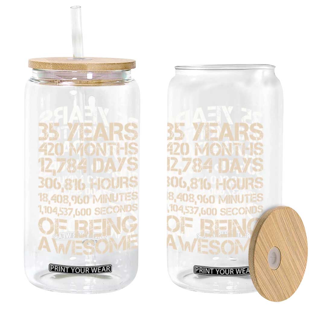 Vintage 35th Birthday Gift Glass Can 35 Years Of Being Awesome TS12 Print Your Wear