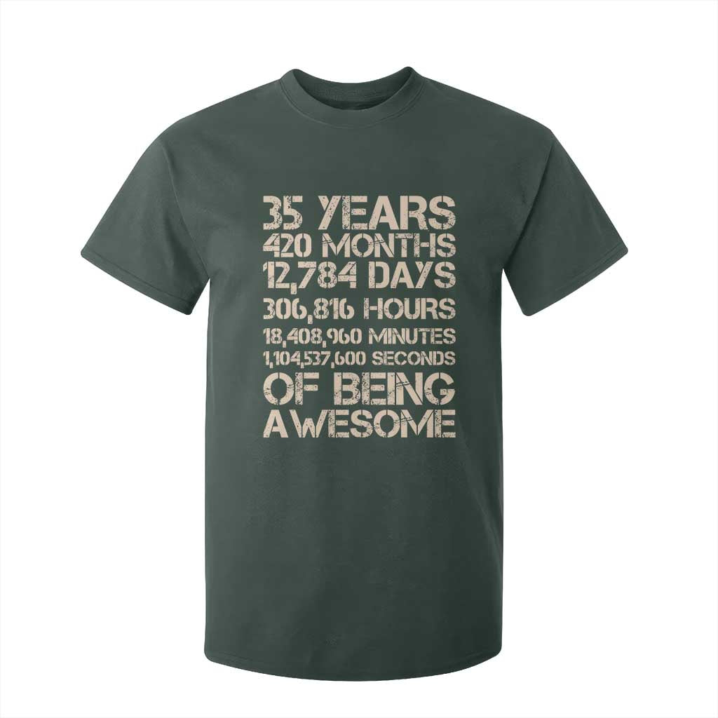 Vintage 35th Birthday Gift T Shirt For Kid 35 Years Of Being Awesome TS12 Dark Forest Green Print Your Wear