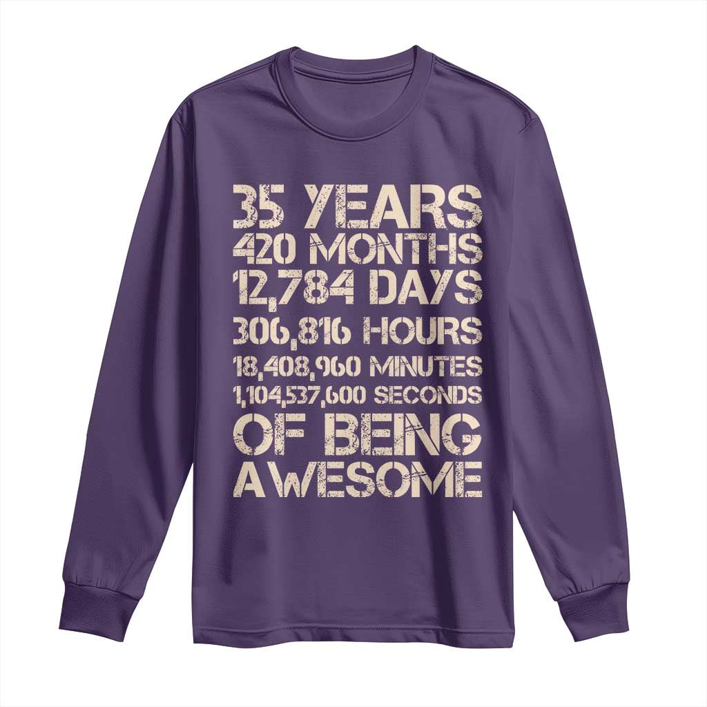 Vintage 35th Birthday Gift Long Sleeve Shirt 35 Years Of Being Awesome TS12 Purple Print Your Wear