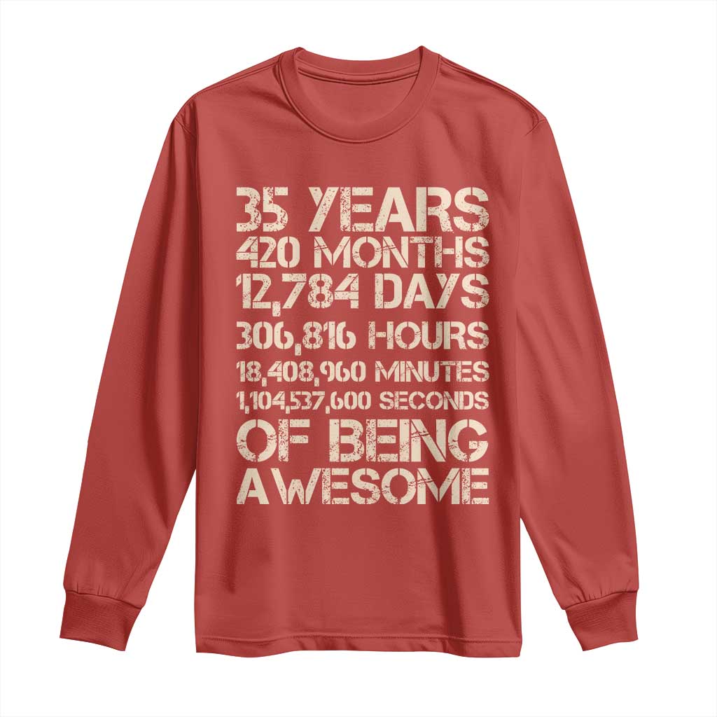 Vintage 35th Birthday Gift Long Sleeve Shirt 35 Years Of Being Awesome TS12 Red Print Your Wear