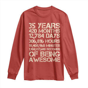Vintage 35th Birthday Gift Long Sleeve Shirt 35 Years Of Being Awesome TS12 Red Print Your Wear