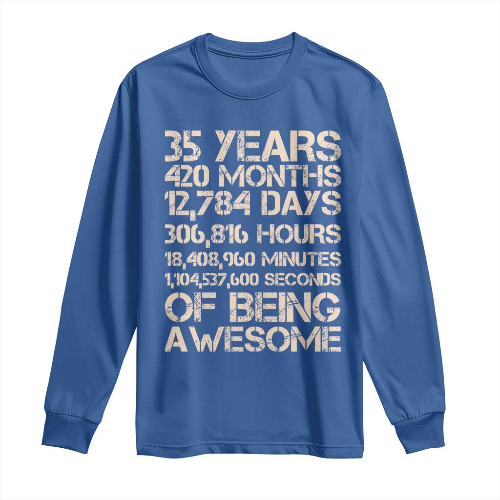 Vintage 35th Birthday Gift Long Sleeve Shirt 35 Years Of Being Awesome TS12 Royal Blue Print Your Wear