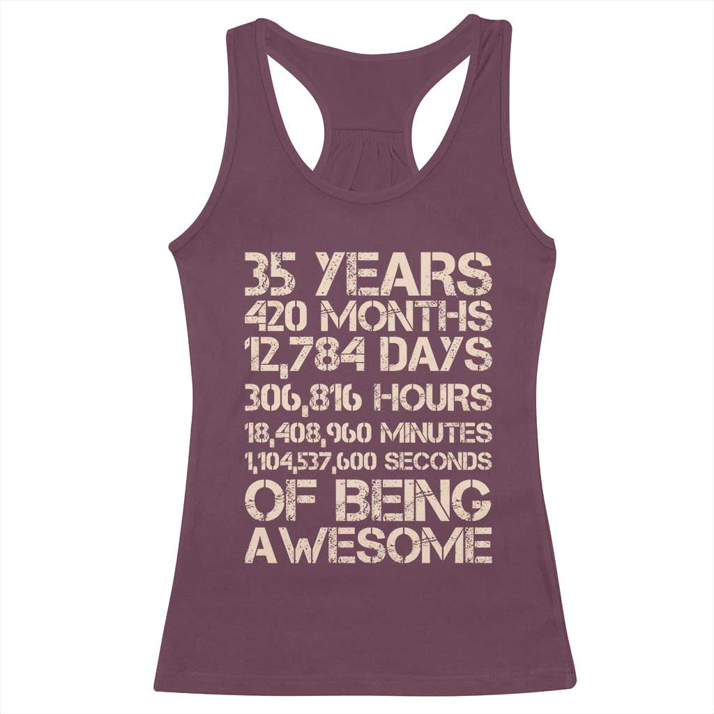 Vintage 35th Birthday Gift Racerback Tank Top 35 Years Of Being Awesome TS12 Maroon Print Your Wear