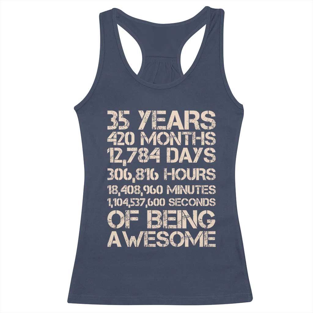 Vintage 35th Birthday Gift Racerback Tank Top 35 Years Of Being Awesome TS12 Navy Print Your Wear