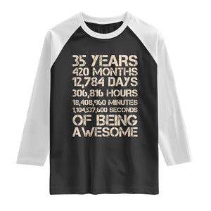 Vintage 35th Birthday Gift Raglan Shirt 35 Years Of Being Awesome TS12 Black White Print Your Wear