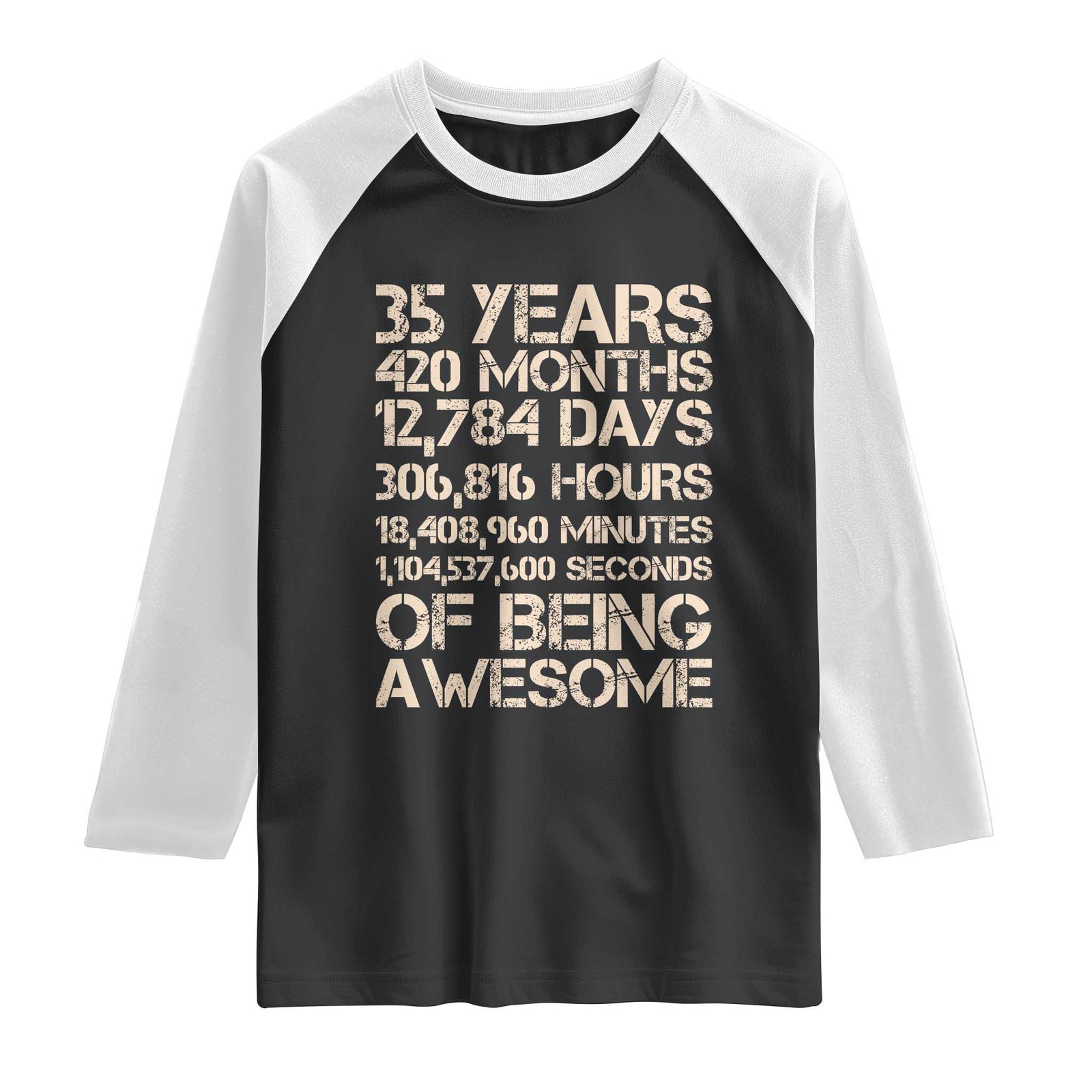 Vintage 35th Birthday Gift Raglan Shirt 35 Years Of Being Awesome TS12 Black White Print Your Wear