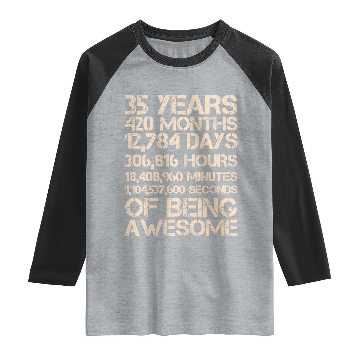 Vintage 35th Birthday Gift Raglan Shirt 35 Years Of Being Awesome TS12 Heather Gray Black Print Your Wear