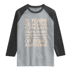 Vintage 35th Birthday Gift Raglan Shirt 35 Years Of Being Awesome TS12 Heather Gray Heather Charcoal Print Your Wear