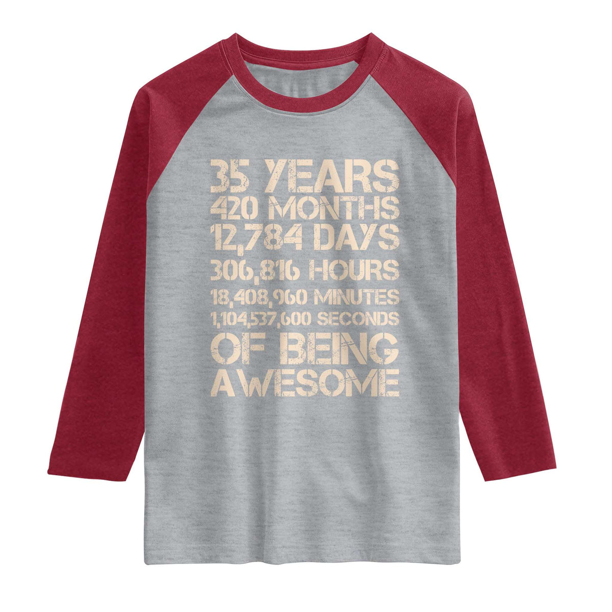 Vintage 35th Birthday Gift Raglan Shirt 35 Years Of Being Awesome TS12 Heather Gray Heather Red Print Your Wear
