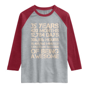 Vintage 35th Birthday Gift Raglan Shirt 35 Years Of Being Awesome TS12 Heather Gray Heather Red Print Your Wear