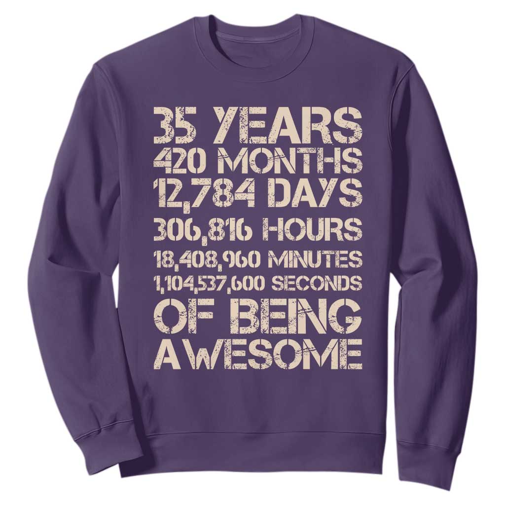 Vintage 35th Birthday Gift Sweatshirt 35 Years Of Being Awesome TS12 Purple Print Your Wear