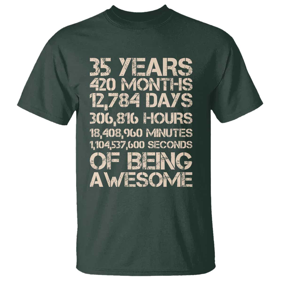Vintage 35th Birthday Gift T Shirt 35 Years Of Being Awesome TS12 Dark Forest Green Print Your Wear