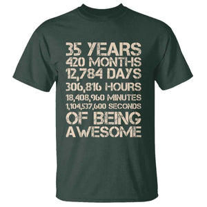 Vintage 35th Birthday Gift T Shirt 35 Years Of Being Awesome TS12 Dark Forest Green Print Your Wear