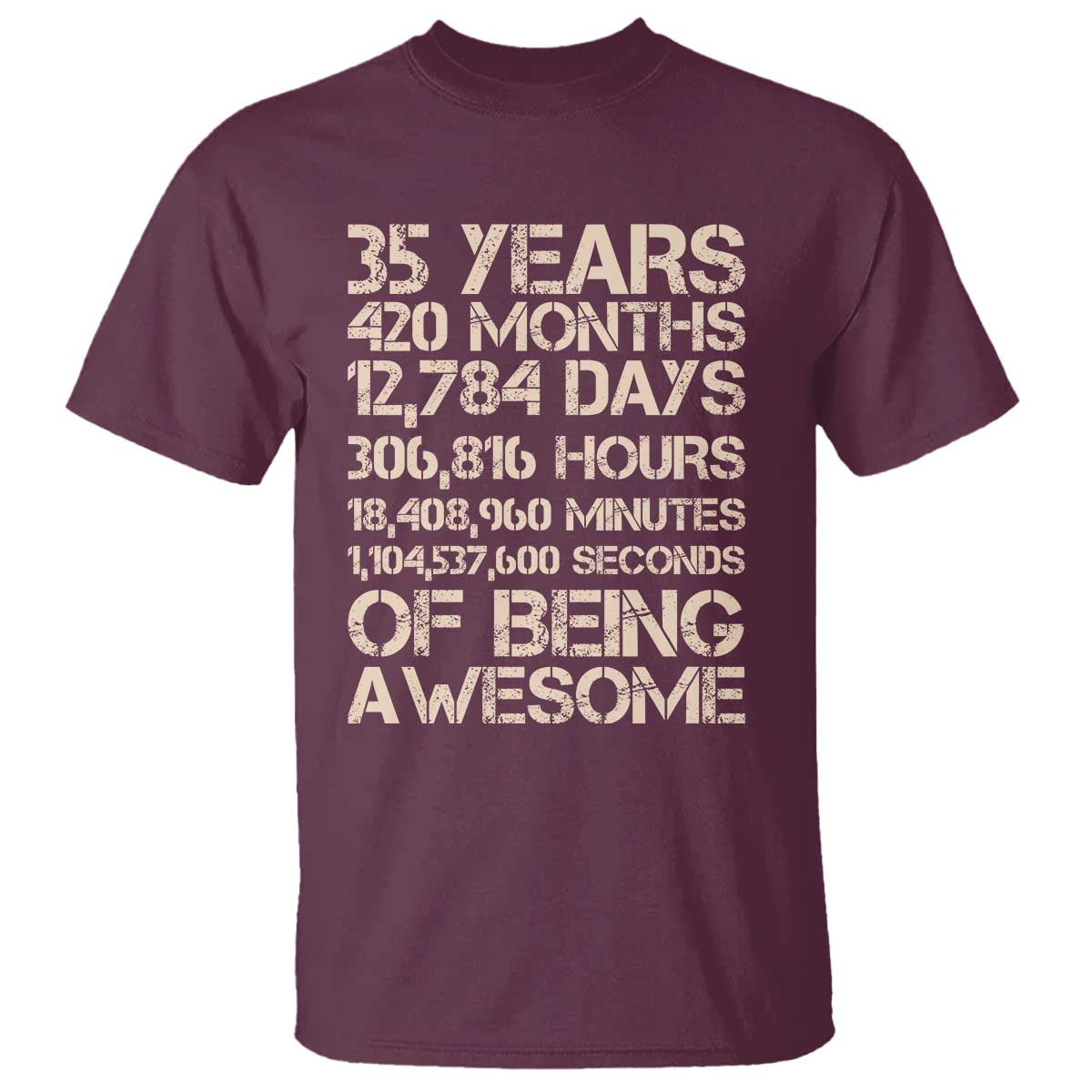 Vintage 35th Birthday Gift T Shirt 35 Years Of Being Awesome TS12 Maroon Print Your Wear