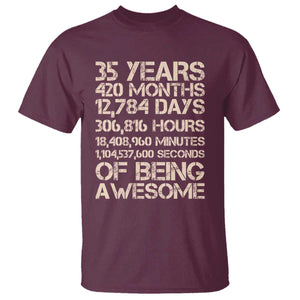 Vintage 35th Birthday Gift T Shirt 35 Years Of Being Awesome TS12 Maroon Print Your Wear