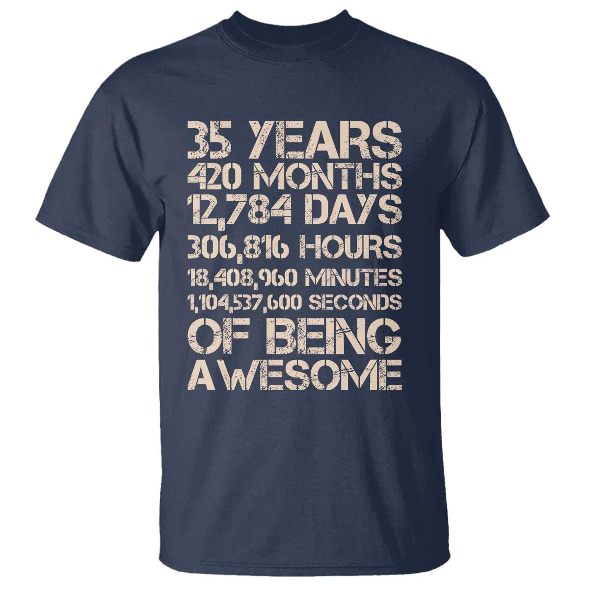 Vintage 35th Birthday Gift T Shirt 35 Years Of Being Awesome TS12 Navy Print Your Wear