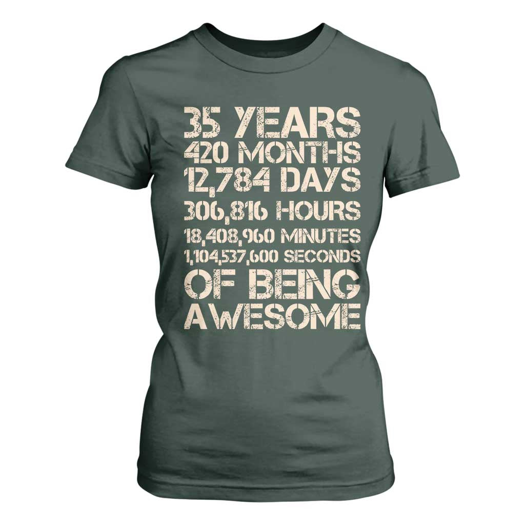 Vintage 35th Birthday Gift T Shirt For Women 35 Years Of Being Awesome TS12 Dark Forest Green Print Your Wear
