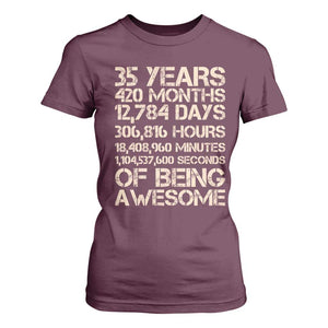 Vintage 35th Birthday Gift T Shirt For Women 35 Years Of Being Awesome TS12 Maroon Print Your Wear