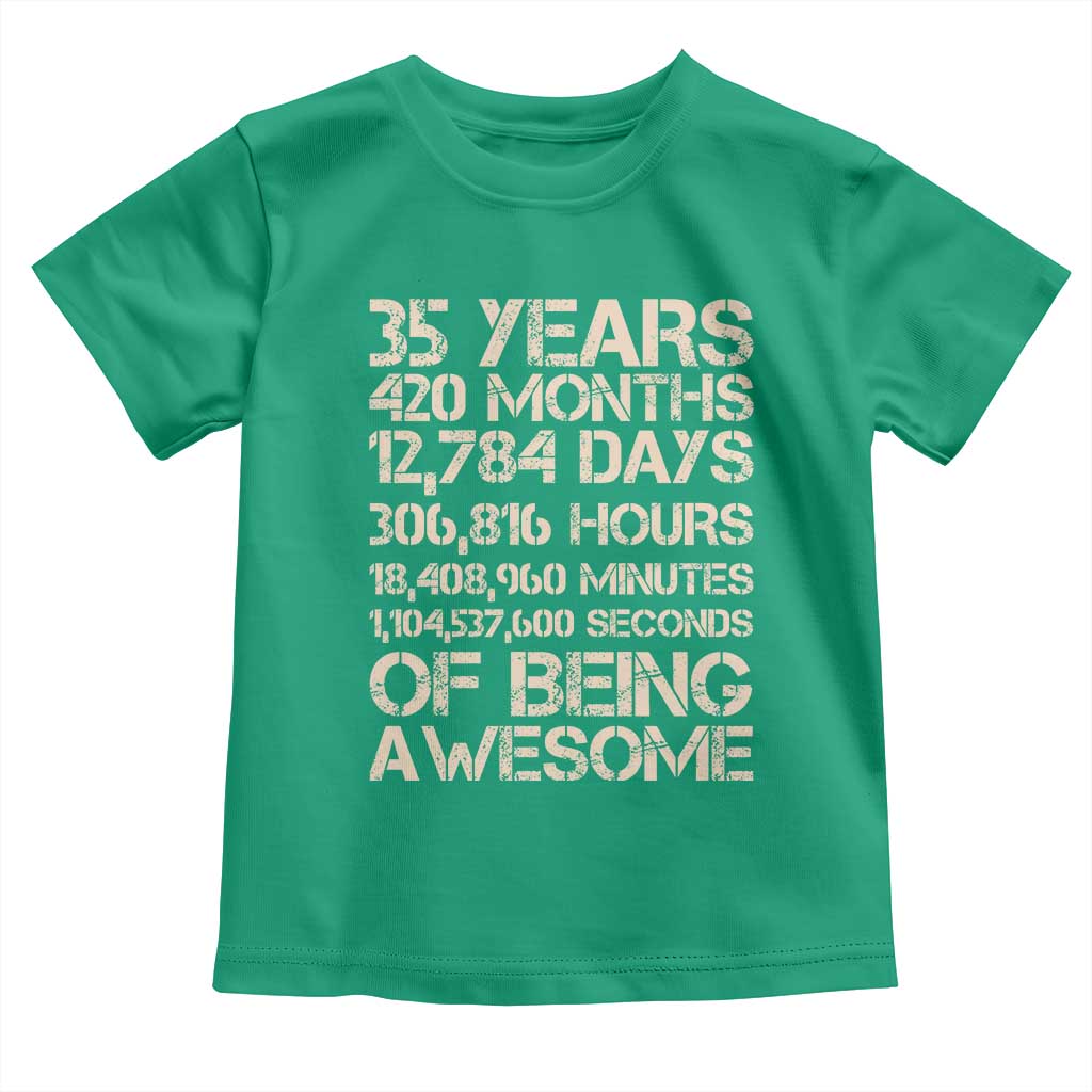 Vintage 35th Birthday Gift Toddler T Shirt 35 Years Of Being Awesome TS12 Irish Green Print Your Wear