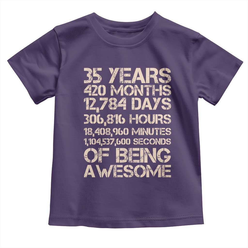 Vintage 35th Birthday Gift Toddler T Shirt 35 Years Of Being Awesome TS12 Purple Print Your Wear