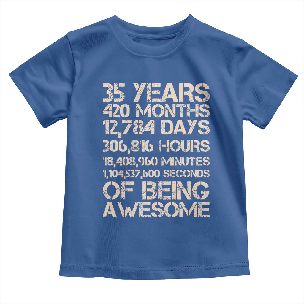 Vintage 35th Birthday Gift Toddler T Shirt 35 Years Of Being Awesome TS12 Royal Blue Print Your Wear