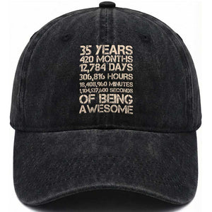 Vintage 35th Birthday Gift Washed Cotton Baseball Cap 35 Years Of Being Awesome TS12 Print Your Wear