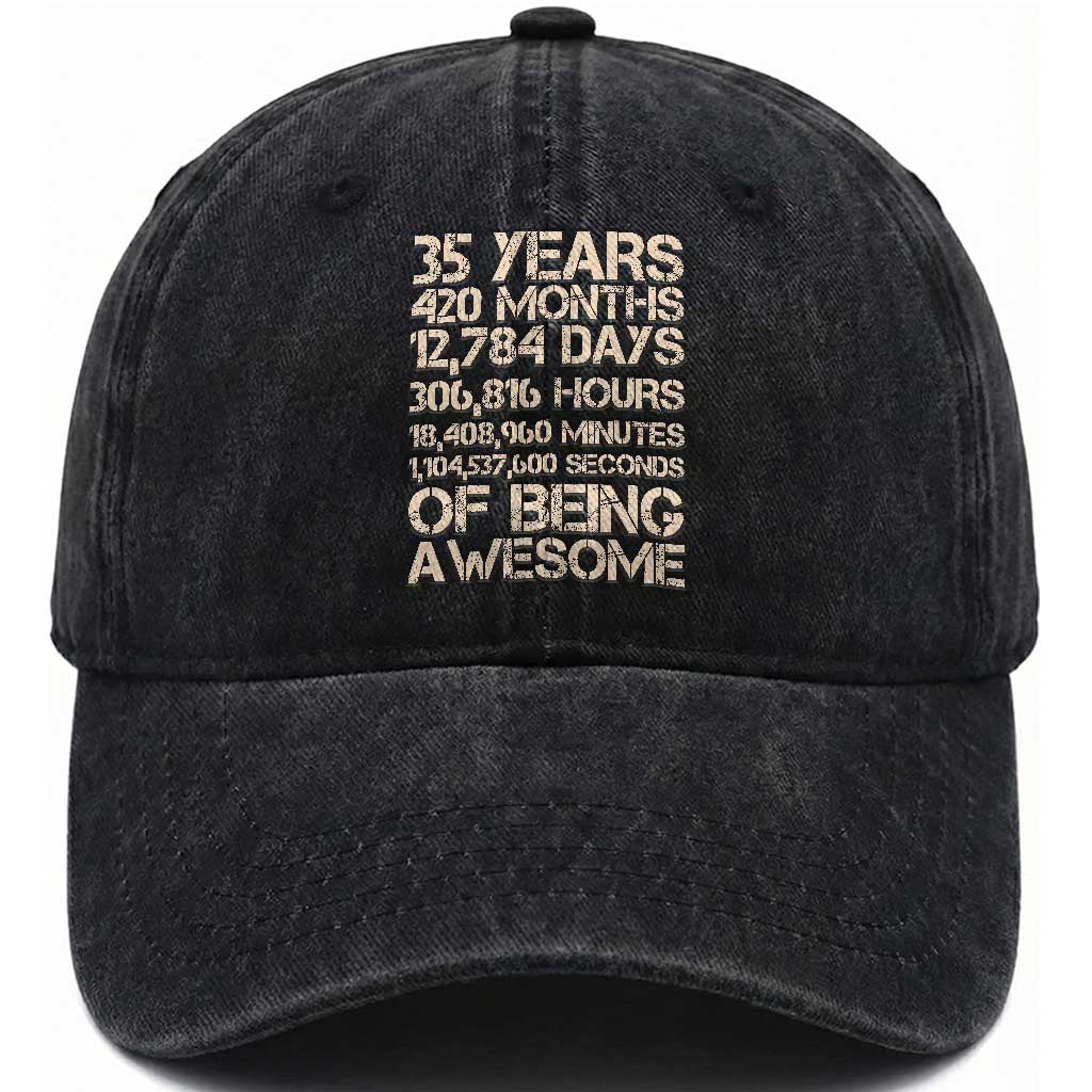 Vintage 35th Birthday Gift Washed Cotton Baseball Cap 35 Years Of Being Awesome TS12 Print Your Wear
