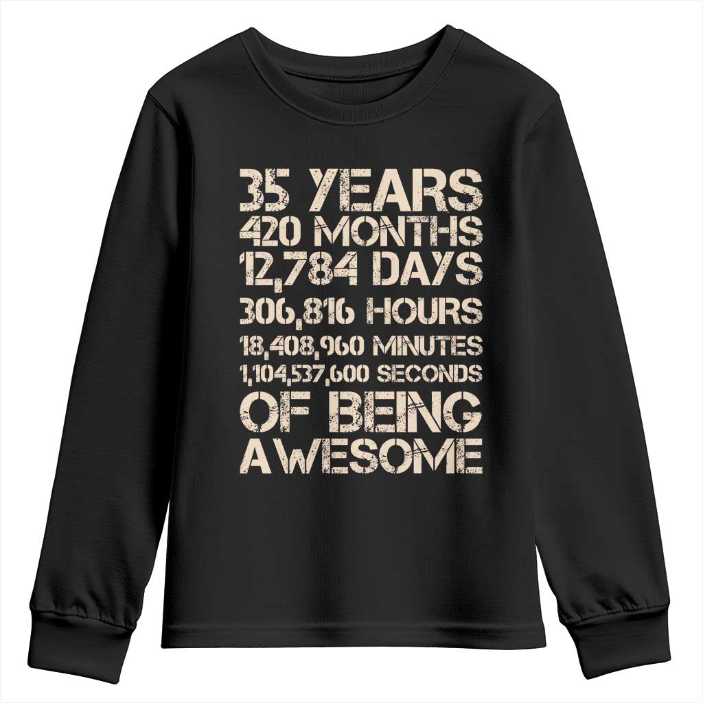 Vintage 35th Birthday Gift Youth Sweatshirt 35 Years Of Being Awesome TS12 Black Print Your Wear