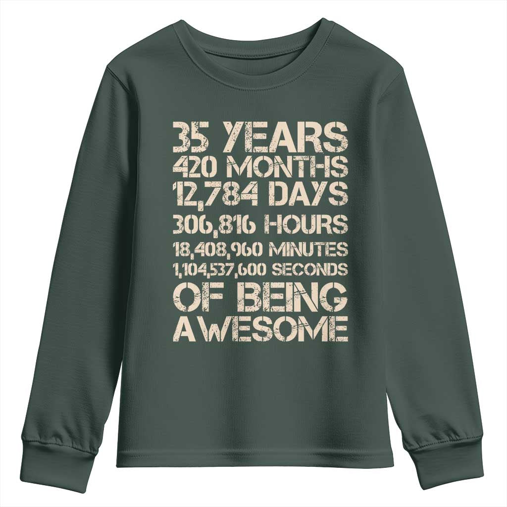 Vintage 35th Birthday Gift Youth Sweatshirt 35 Years Of Being Awesome TS12 Dark Forest Green Print Your Wear