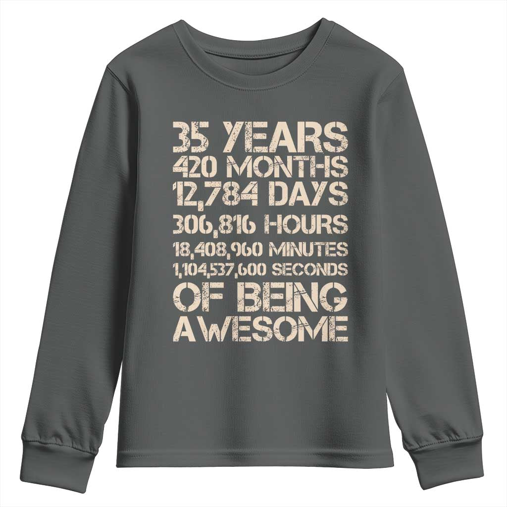 Vintage 35th Birthday Gift Youth Sweatshirt 35 Years Of Being Awesome TS12 Dark Heather Print Your Wear