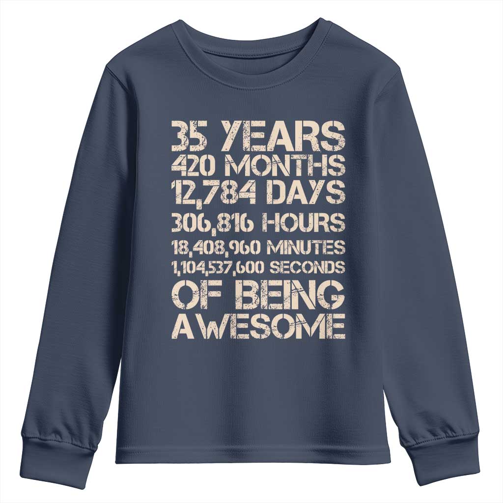 Vintage 35th Birthday Gift Youth Sweatshirt 35 Years Of Being Awesome TS12 Navy Print Your Wear