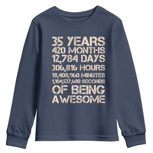 Vintage 35th Birthday Gift Youth Sweatshirt 35 Years Of Being Awesome TS12 Navy Print Your Wear