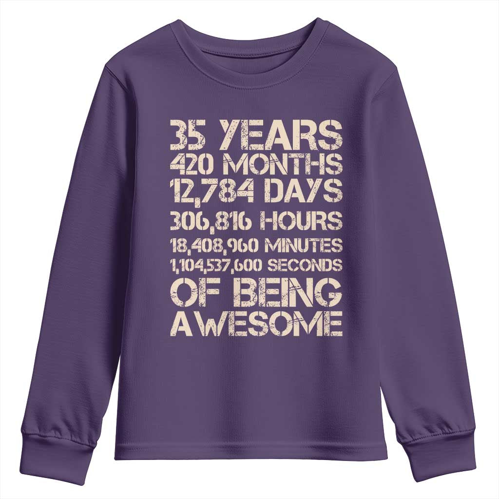 Vintage 35th Birthday Gift Youth Sweatshirt 35 Years Of Being Awesome TS12 Purple Print Your Wear