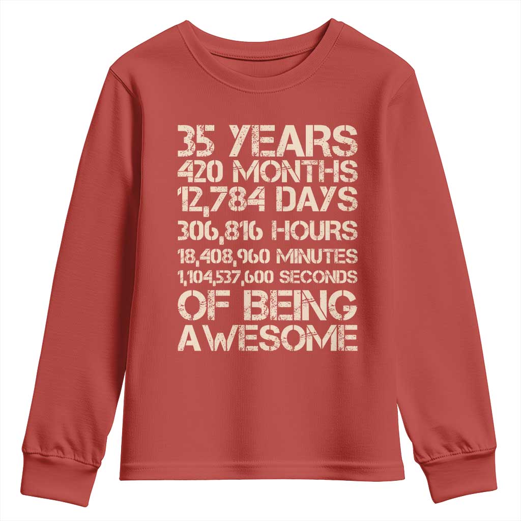 Vintage 35th Birthday Gift Youth Sweatshirt 35 Years Of Being Awesome TS12 Red Print Your Wear