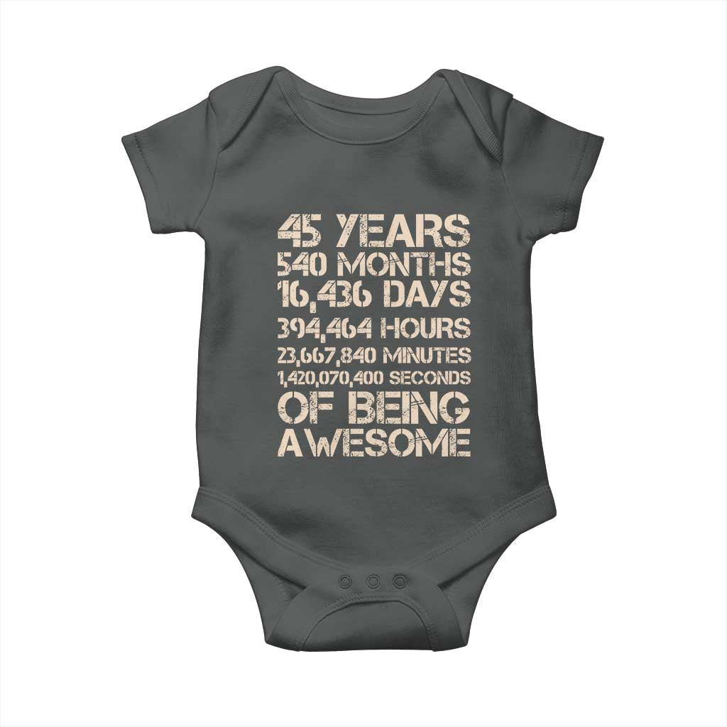 Vintage 45th Birthday Gift Baby Onesie 45 Years Of Being Awesome TS12 Dark Heather Print Your Wear