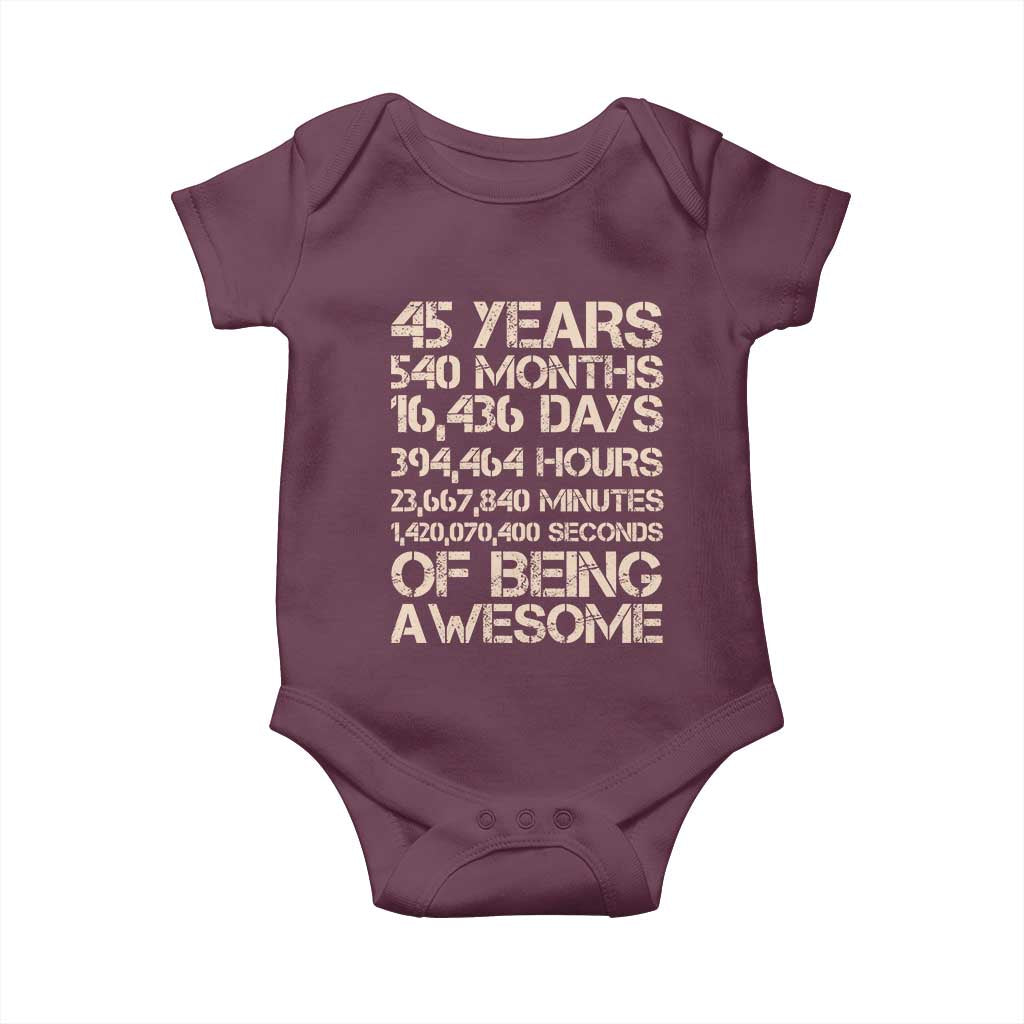 Vintage 45th Birthday Gift Baby Onesie 45 Years Of Being Awesome TS12 Maroon Print Your Wear