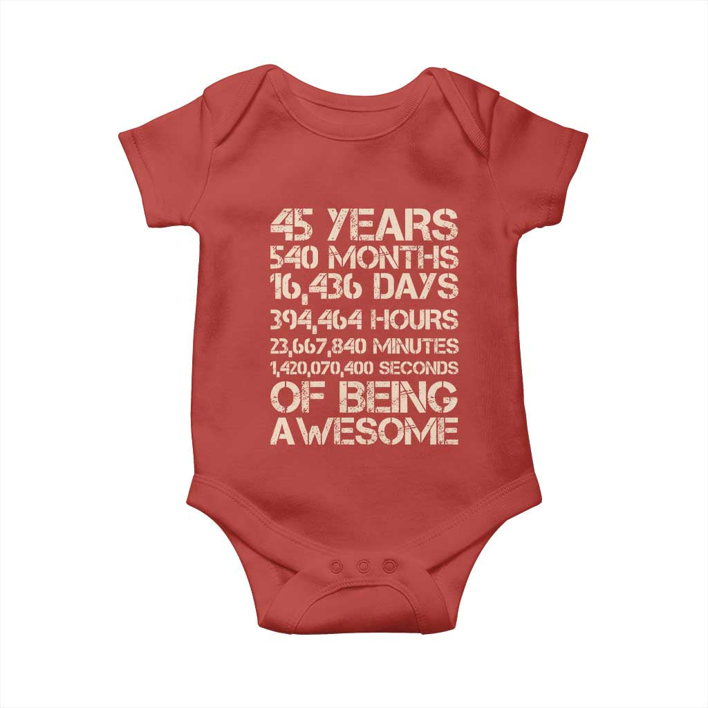 Vintage 45th Birthday Gift Baby Onesie 45 Years Of Being Awesome TS12 Red Print Your Wear