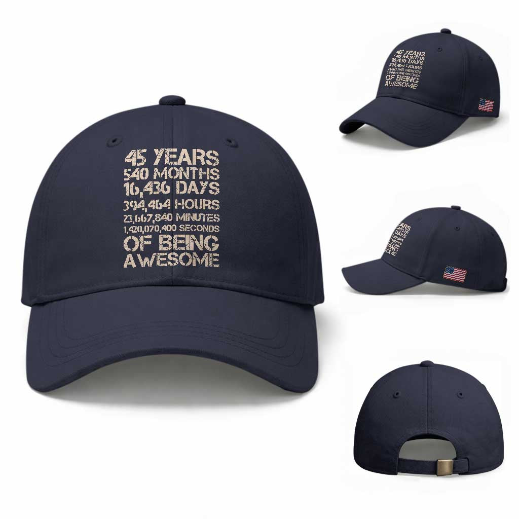 Vintage 45th Birthday Gift Baseball Cap 45 Years Of Being Awesome TS12 Baseball Cap Universal Fit Navy Print Your Wear